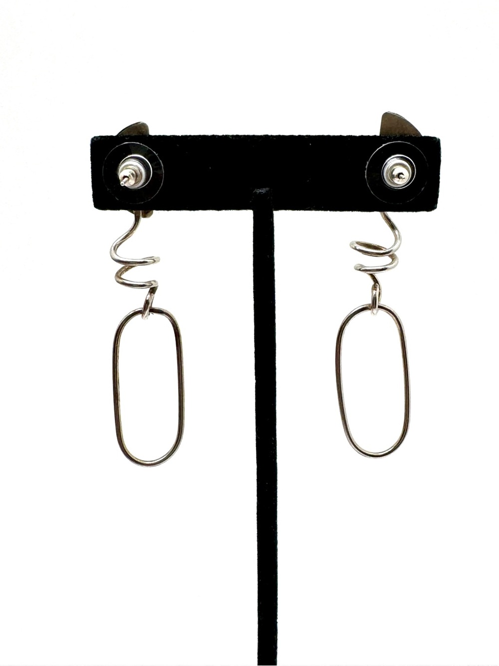 Sterling Silver Spiral Oval Drop Dangling Post Earrings - Picture 8 of 16